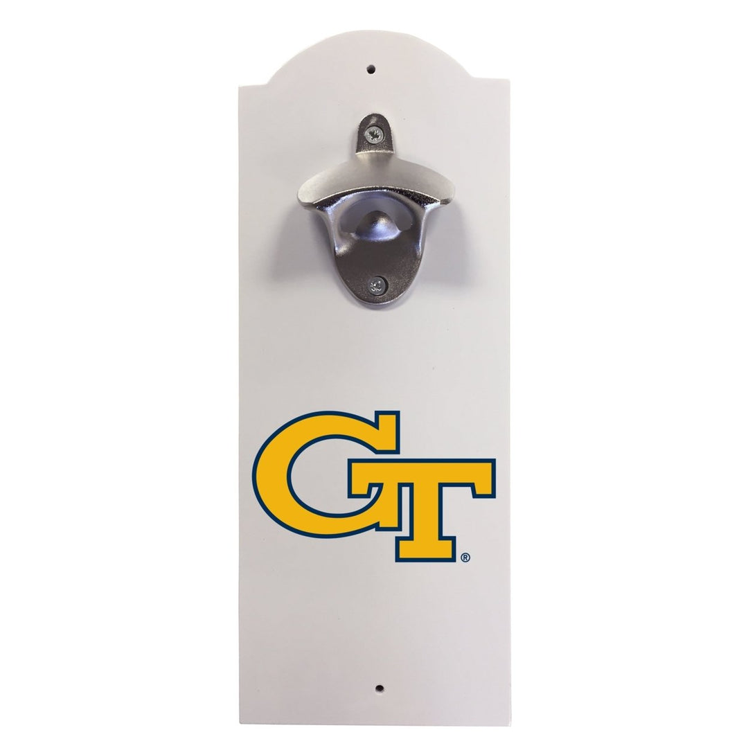 Georgia Tech Yellow Jackets Wall-Mounted Bottle Opener  Sturdy Metal with Decorative Wood Base for Home Bars Rec Rooms Image 1