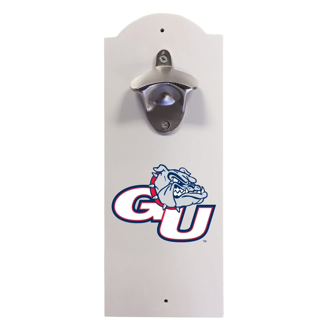 Gonzaga Bulldogs Wall-Mounted Bottle Opener  Sturdy Metal with Decorative Wood Base for Home Bars Rec Rooms and Fan Image 1