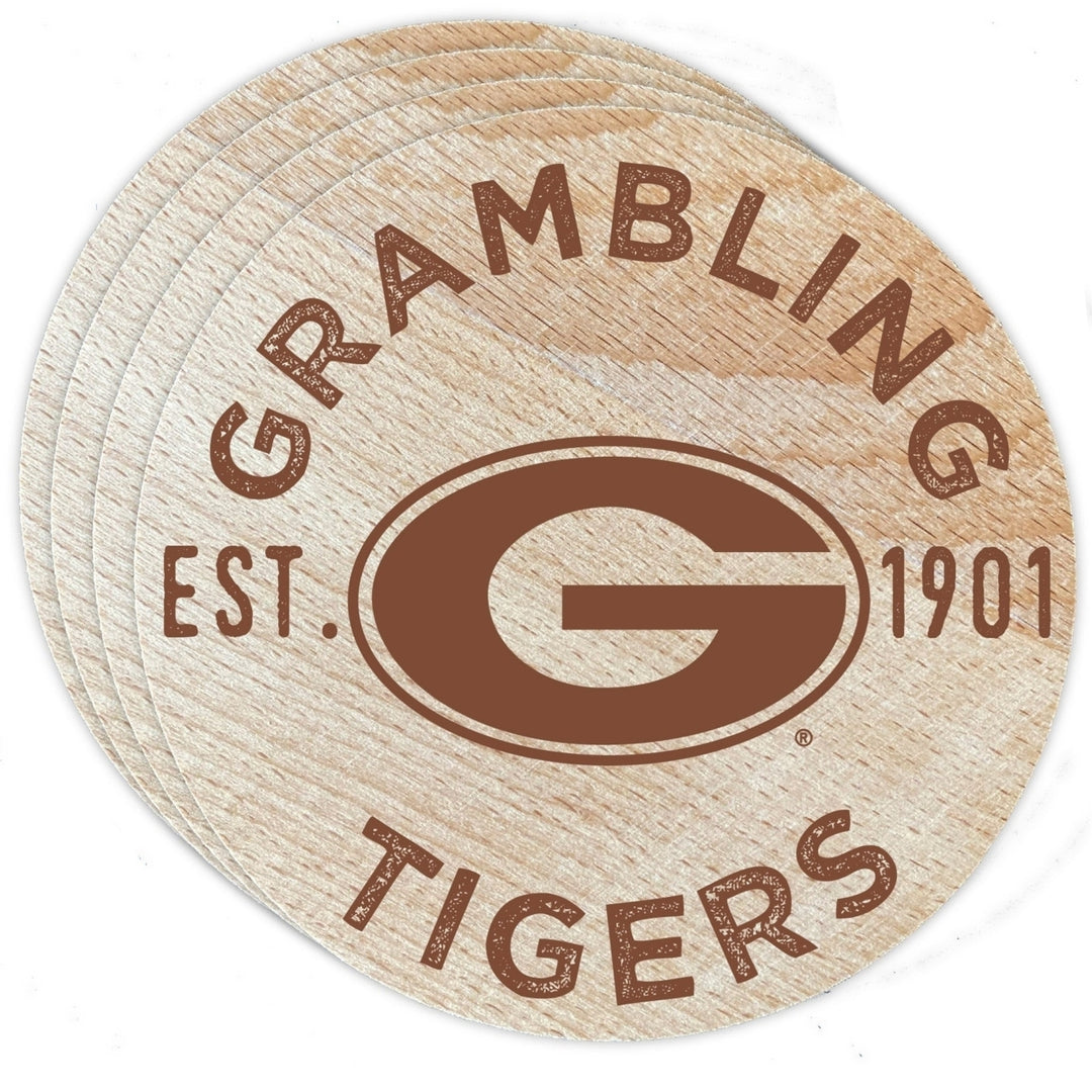 Grambling State Tigers Officially Licensed Wood Coasters (4-Pack) - Laser Engraved Never Fade Design Image 1