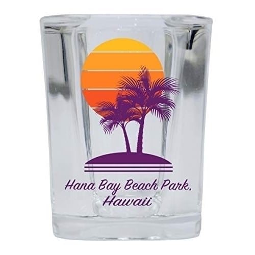 Hana Bay Beach Park Hawaii Souvenir 2 Ounce Square Shot Glass Palm Design Image 1