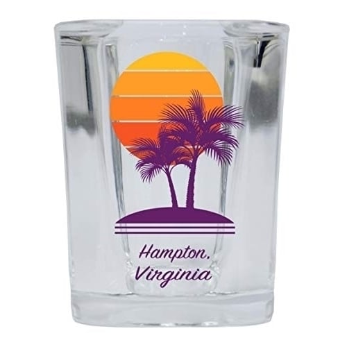 Hampton Virginia Souvenir 2 Ounce Square Shot Glass Palm Design Image 1