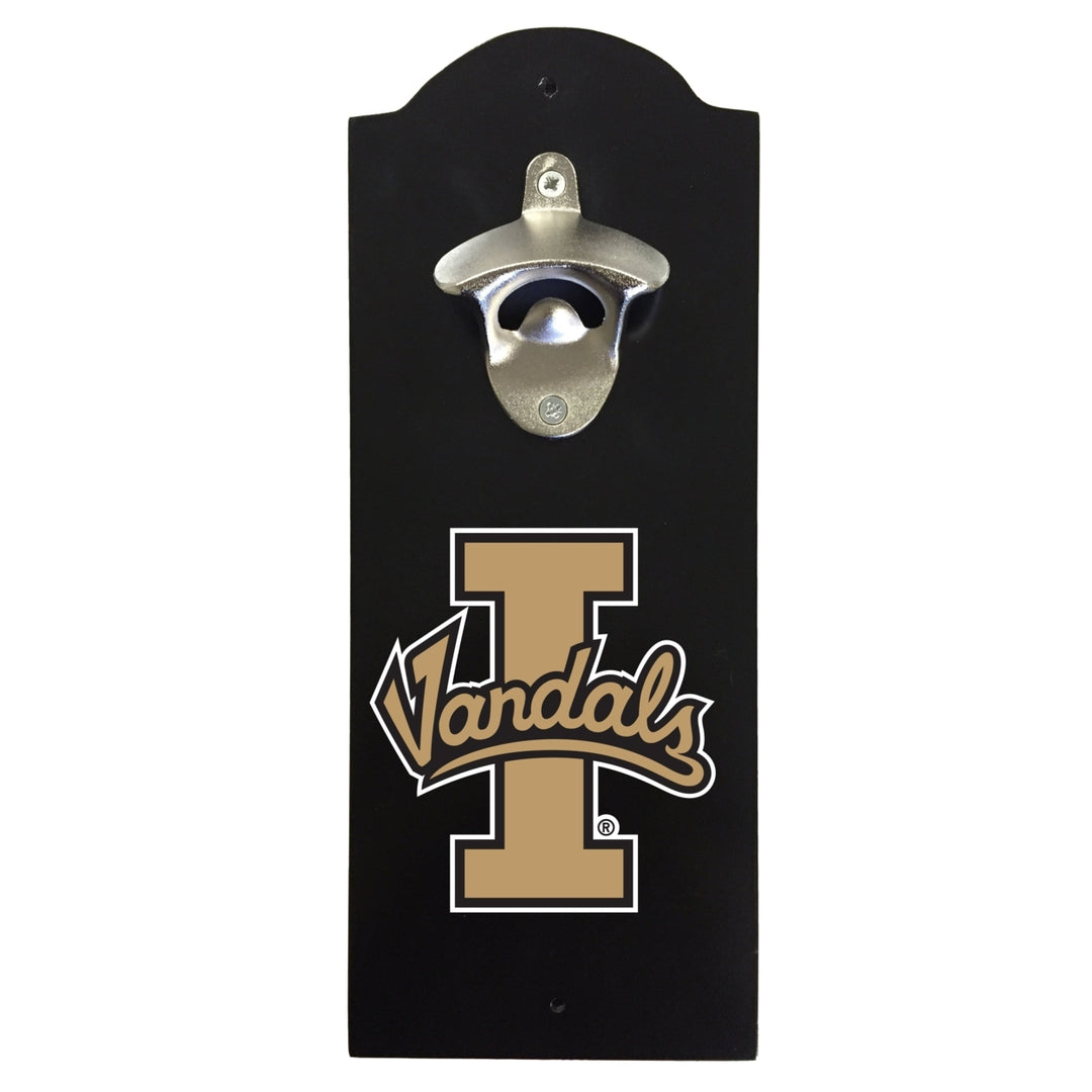 Idaho Vandals Wall-Mounted Bottle Opener  Sturdy Metal with Decorative Wood Base for Home Bars Rec Rooms and Fan Caves Image 1