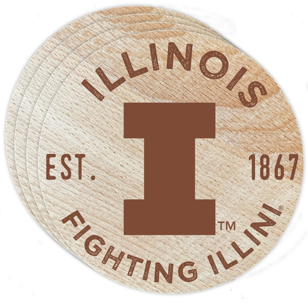 Illinois Fighting Illini Officially Licensed Wood Coasters (4-Pack) - Laser Engraved Never Fade Design Image 1