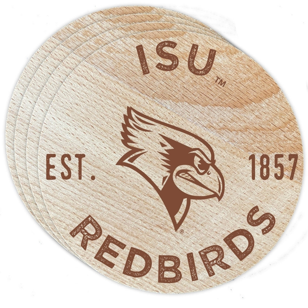 Illinois State Redbirds Officially Licensed Wood Coasters (4-Pack) - Laser Engraved Never Fade Design Image 1