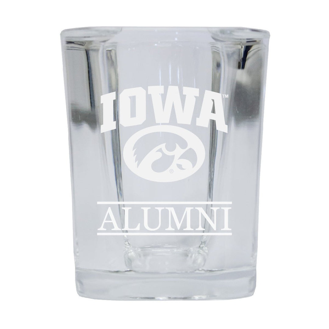 NCAA Iowa Hawkeyes Alumni 2oz Laser Etched Square Shot Glass 4-Pack Image 1