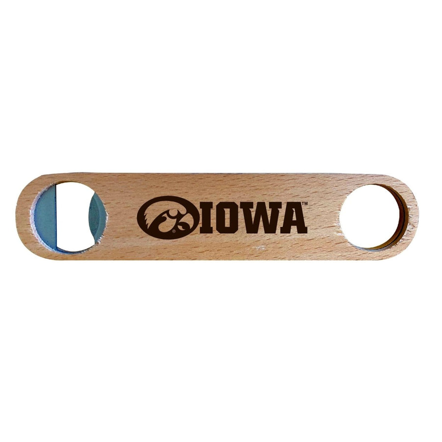 Iowa Hawkeyes Laser Etched Wooden Bottle Opener College Logo Design Image 1