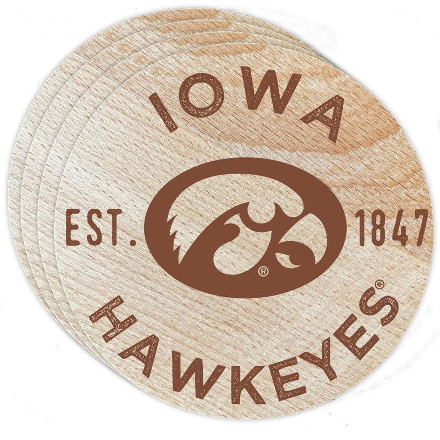 Iowa Hawkeyes Officially Licensed Wood Coasters (4-Pack) - Laser EngravedNever Fade Design Image 1