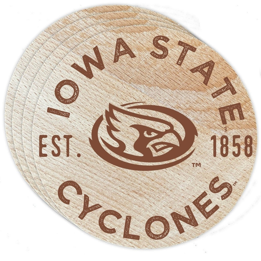Iowa State Cyclones Officially Licensed Wood Coasters (4-Pack) - Laser EngravedNever Fade Design Image 1