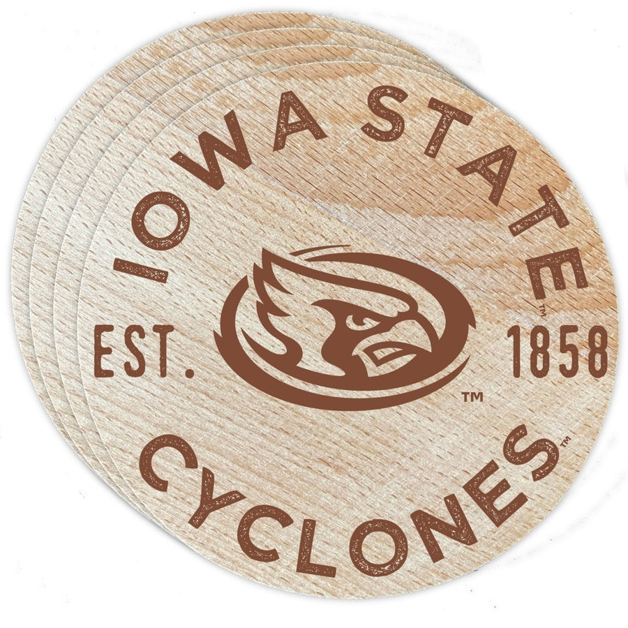 Iowa State Cyclones Officially Licensed Wood Coasters (4-Pack) - Laser Engraved Never Fade Design Image 1