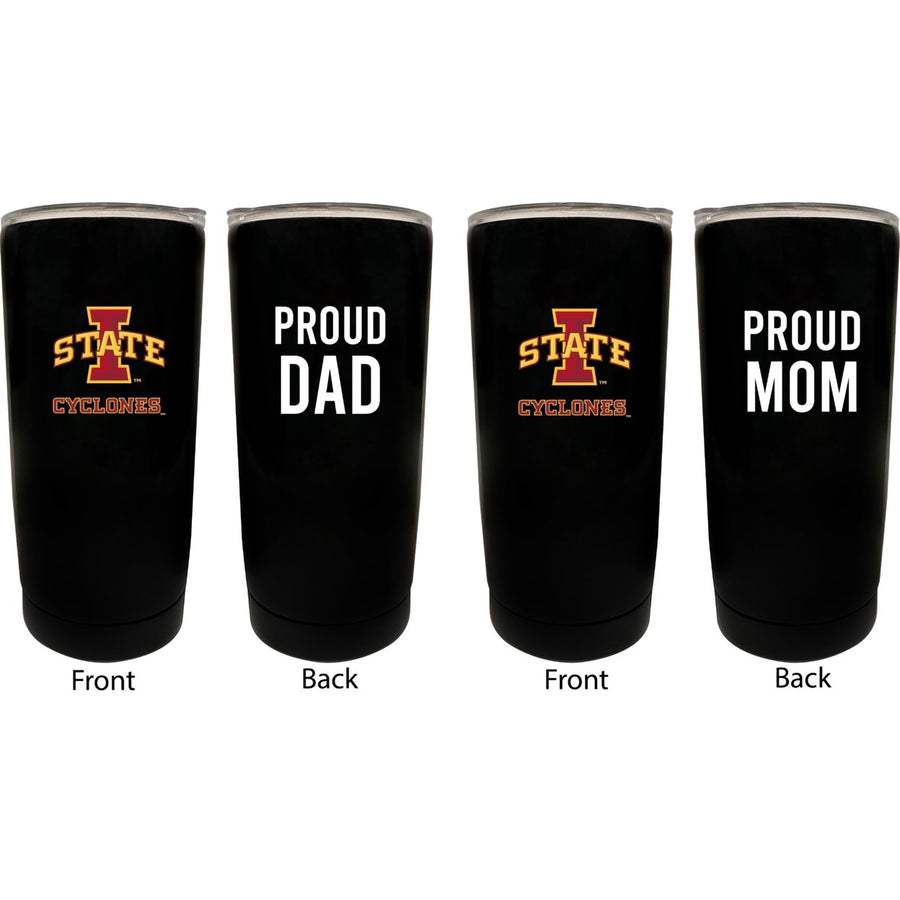 Iowa State Cyclones NCAA Insulated Tumbler - 16oz Stainless Steel Travel Mug Proud Mom and Dad Design Black Image 1