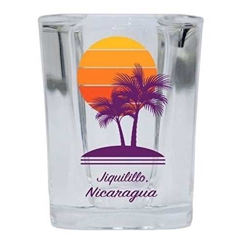 Jiquilillo Nicaragua Souvenir 2 Ounce Square Shot Glass Palm Design Image 1