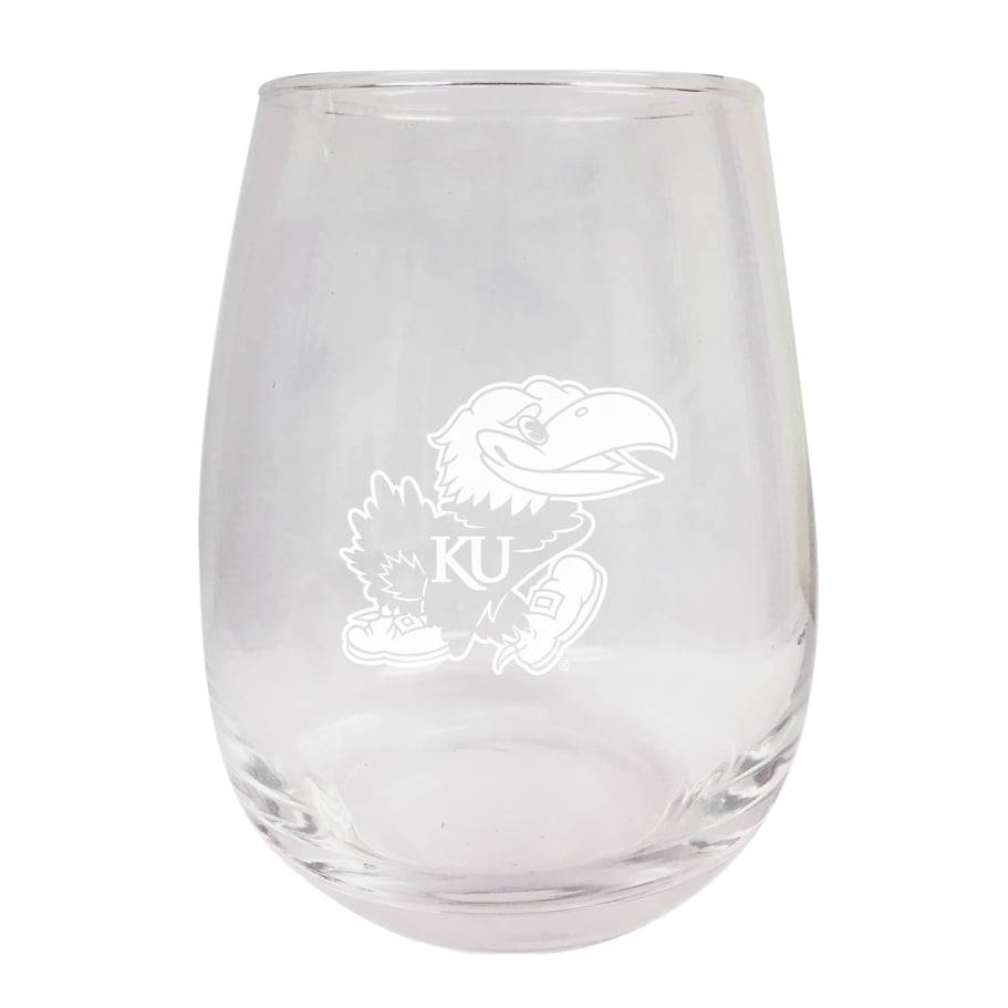 Kansas Jayhawks Etched Stemless Wine Glass 9 oz 2-Pack Image 1