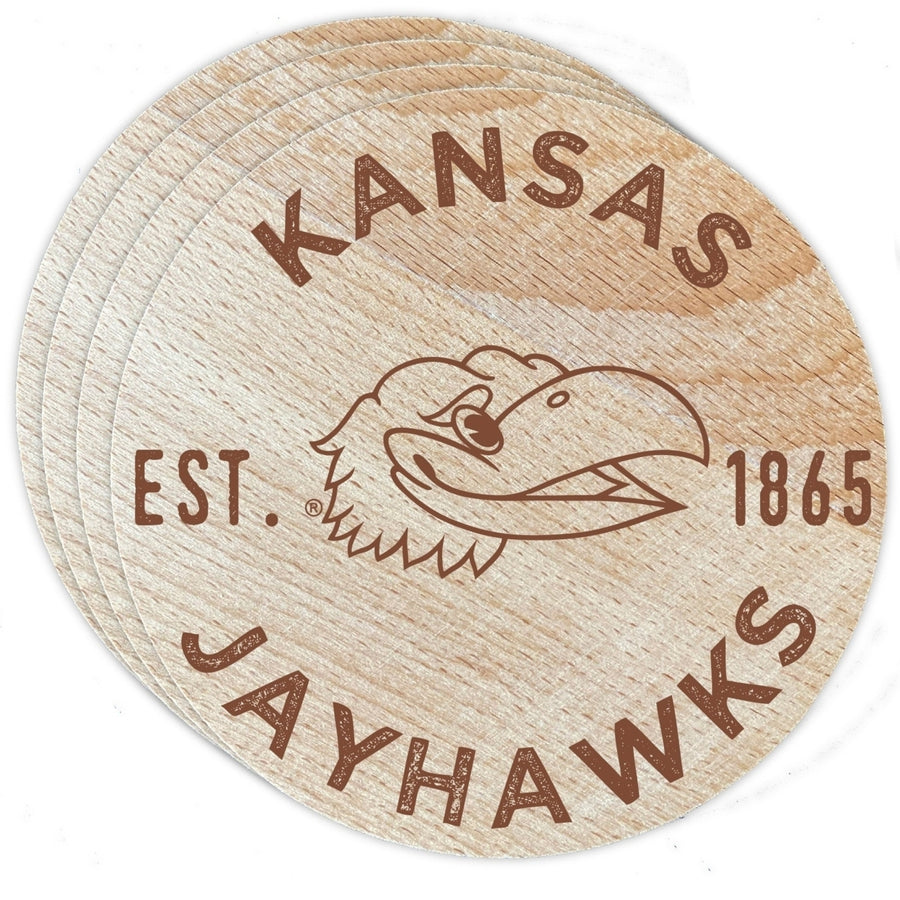 Kansas Jayhawks Officially Licensed Wood Coasters (4-Pack) - Laser Engraved Never Fade Design Image 1