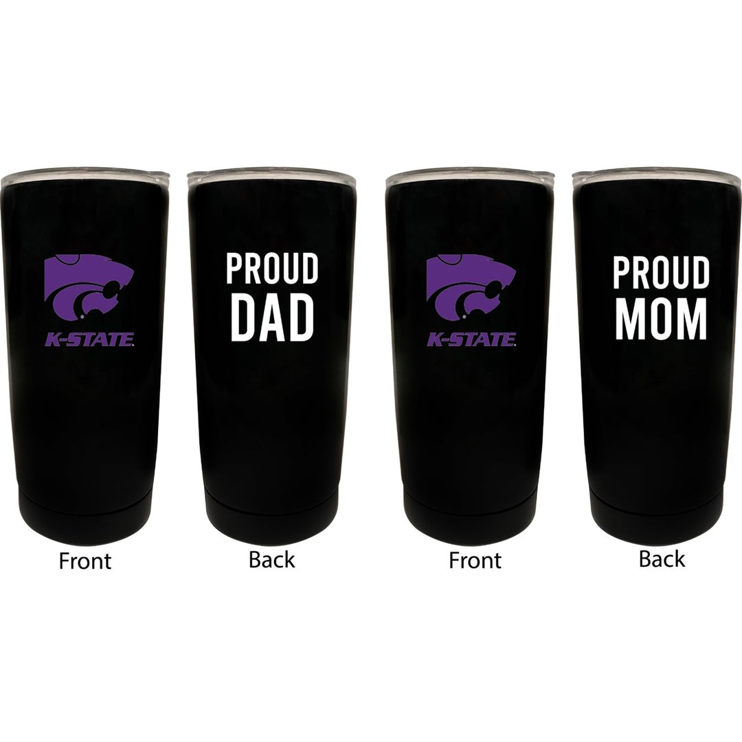 Kansas State Wildcats NCAA Insulated Tumbler - 16oz Stainless Steel Travel Mug Proud Mom and Dad Design Black Image 1