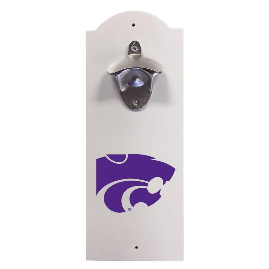 Kansas State Wildcats Wall-Mounted Bottle Opener  Sturdy Metal with Decorative Wood Base for Home Bars Rec Rooms and Image 1