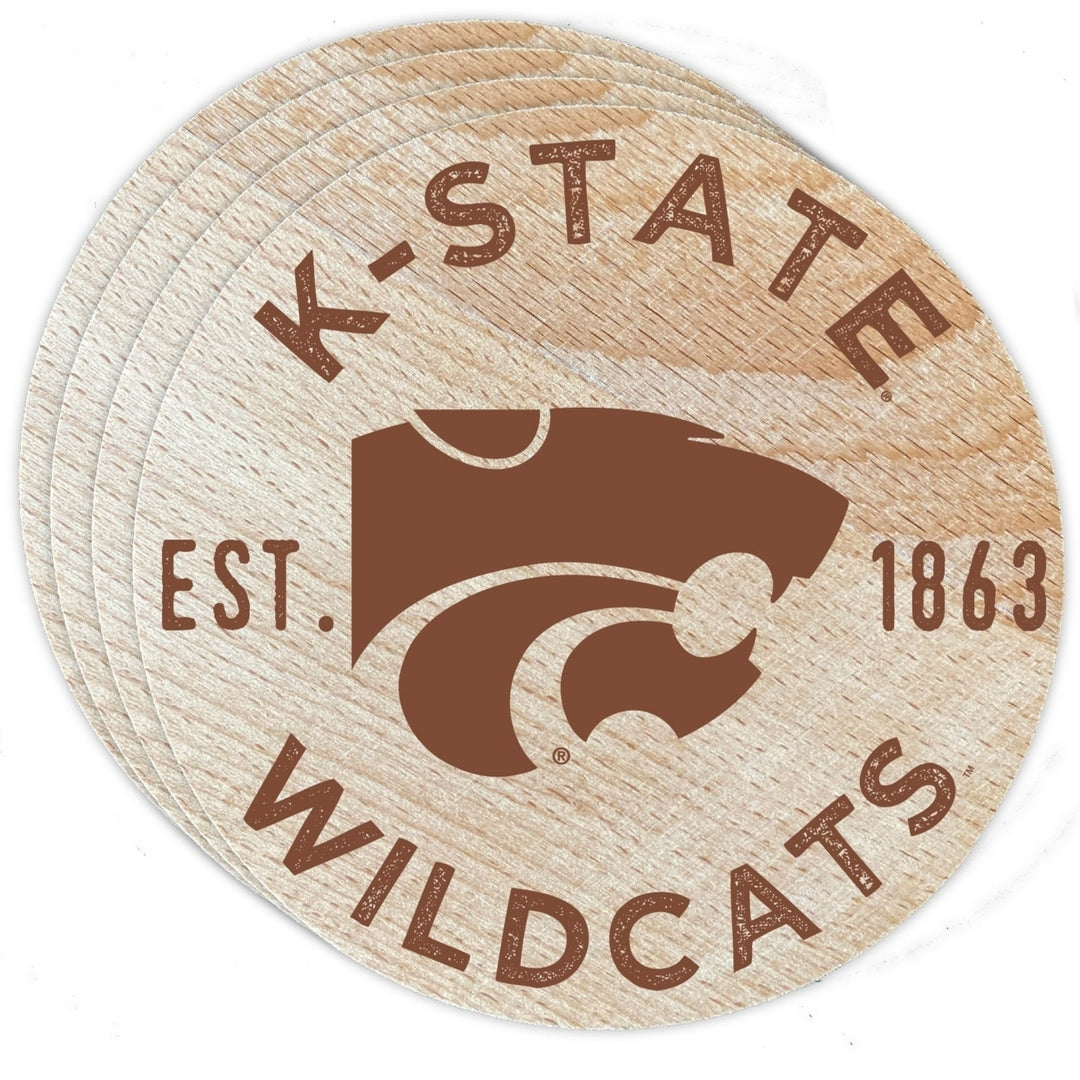 Kansas State Wildcats Officially Licensed Wood Coasters (4-Pack) - Laser Engraved Never Fade Design Image 1