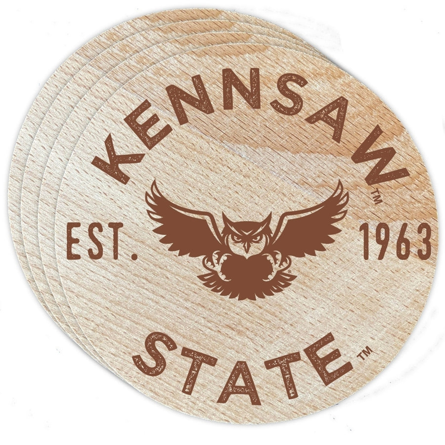 Kennesaw State University Officially Licensed Wood Coasters (4-Pack) - Laser Engraved Never Fade Design Image 1