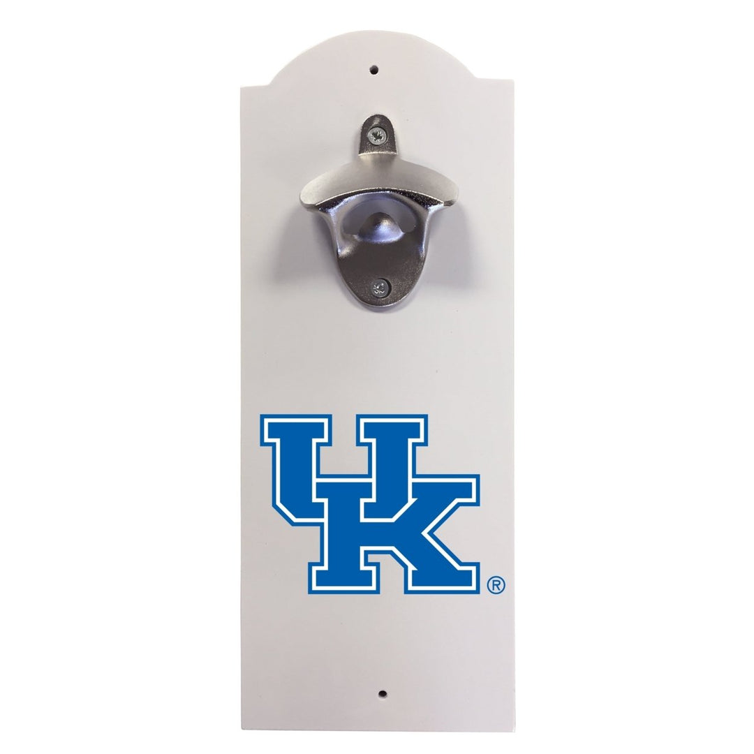 Kentucky Wildcats Wall-Mounted Bottle Opener  Sturdy Metal with Decorative Wood Base for Home Bars Rec Rooms and Fan Image 1