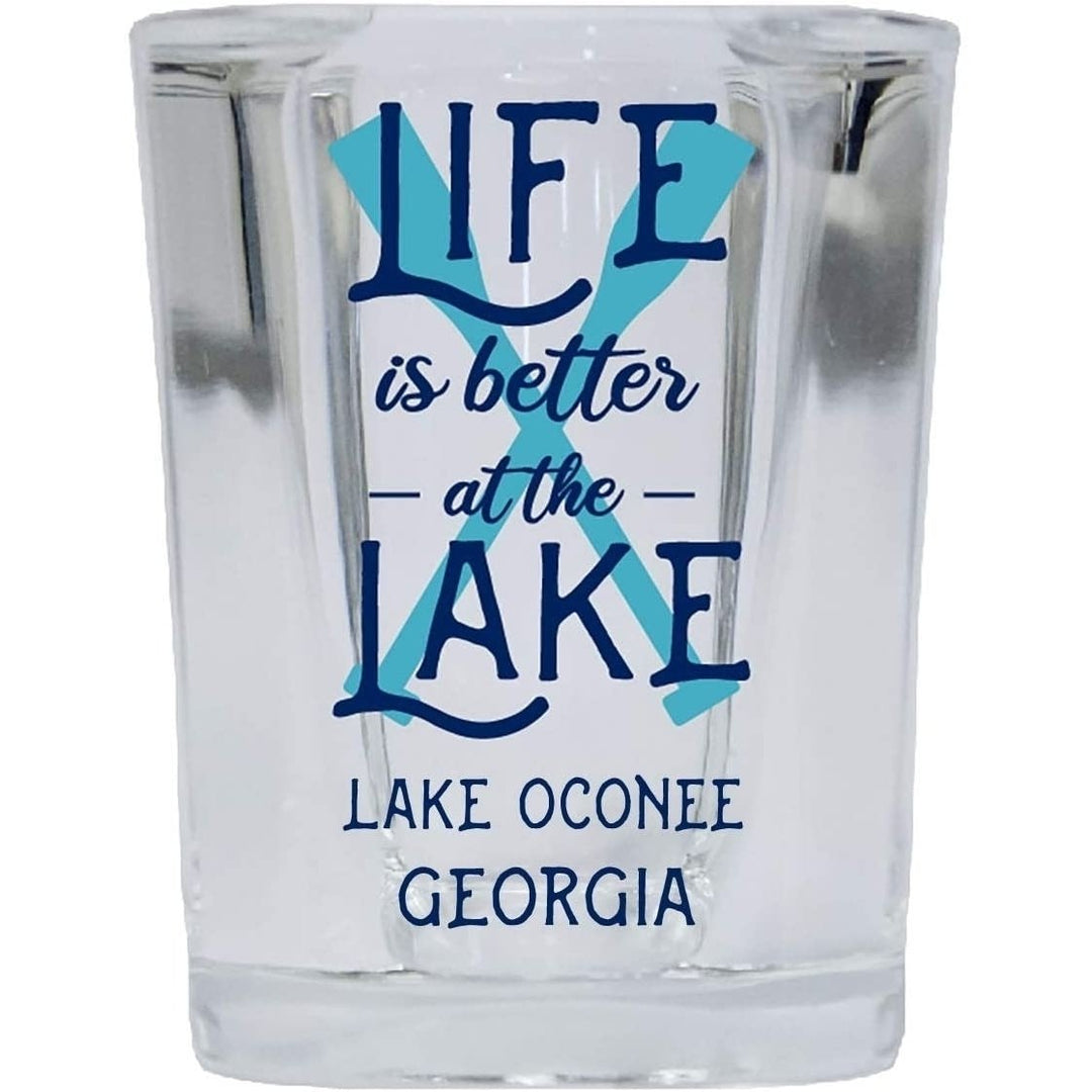 Lake Oconee Georgia Souvenir 2 Ounce Square Base Liquor Shot Glass Paddle Design Image 1