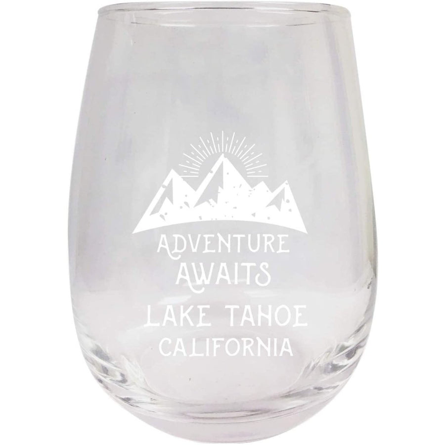 Lake Tahoe California Souvenir 9 Ounce Laser Engraved Stemless Wine Glass Adventure Awaits Design 2-Pack Image 1
