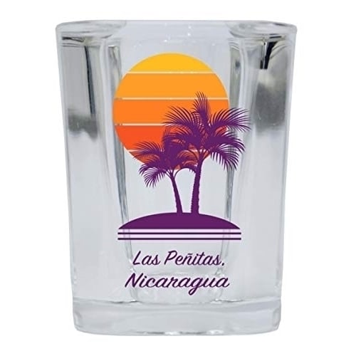 Las Pe itas Nicaragua Souvenir 2 Ounce Square Shot Glass Palm Design Image 1