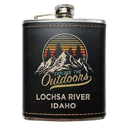 Lochsa River Idaho Black Leather Wrapped Flask Image 1