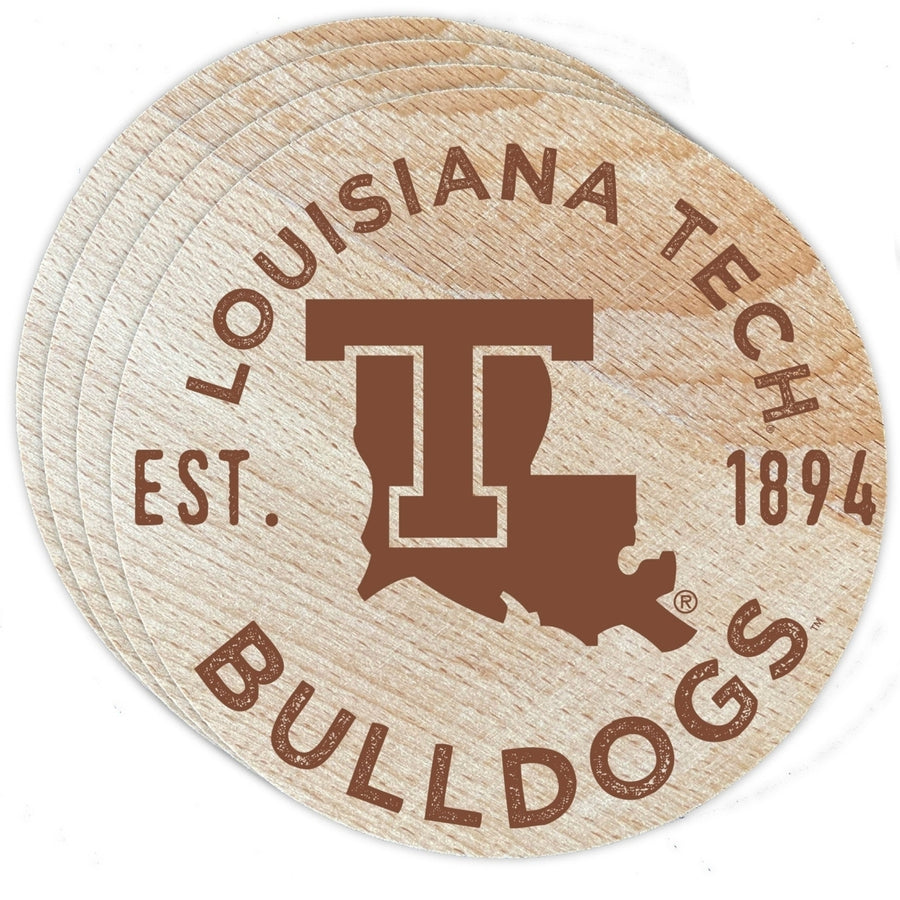 Louisiana Tech Bulldogs Officially Licensed Wood Coasters (4-Pack) - Laser Engraved Never Fade Design Image 1