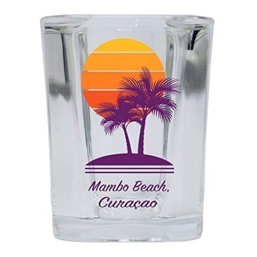 Mambo Beach Curaao Souvenir 2 Ounce Square Shot Glass Palm Design Image 1