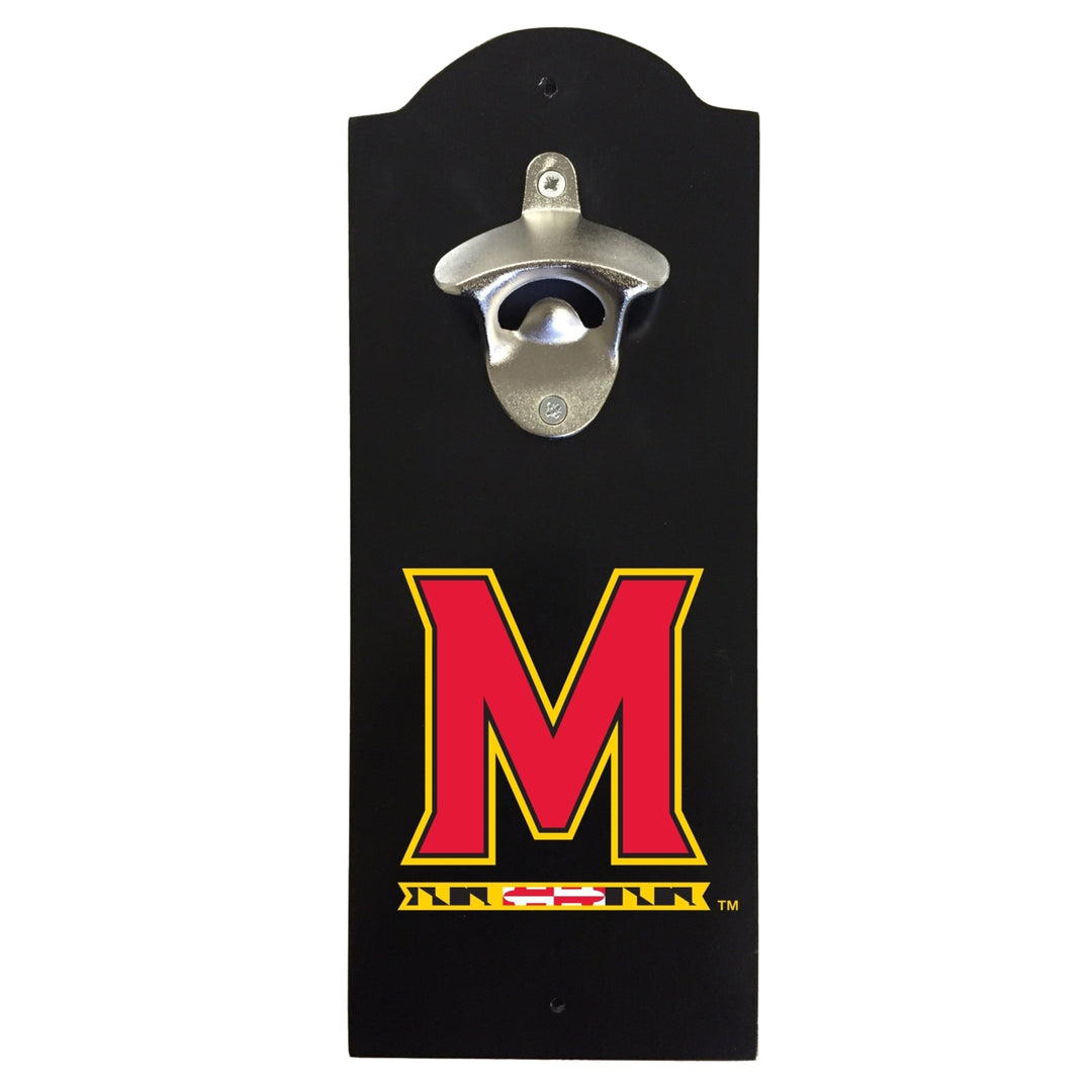 Maryland Terrapins Wall-Mounted Bottle Opener  Sturdy Metal with Decorative Wood Base for Home BarsRec Rooms and Fan Image 1