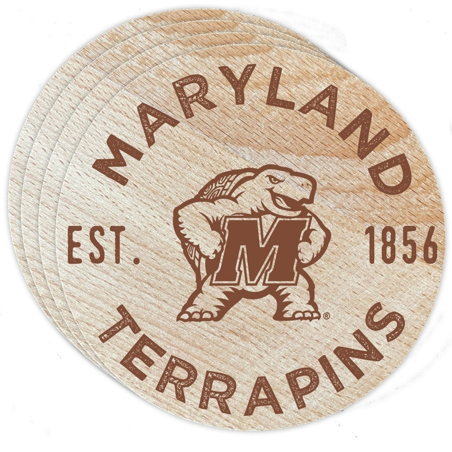 Maryland Terrapins Officially Licensed Wood Coasters (4-Pack) - Laser Engraved Never Fade Design Image 1