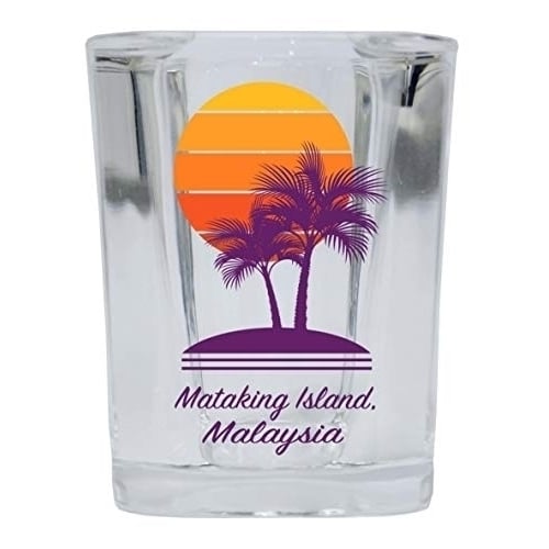 Mataking Island Malaysia Souvenir 2 Ounce Square Shot Glass Palm Design Image 1