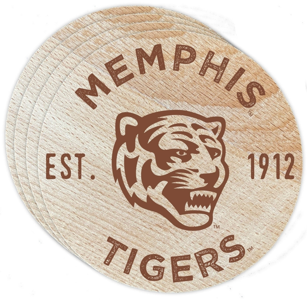 Memphis Tigers Officially Licensed Wood Coasters (4-Pack) - Laser Engraved Never Fade Design Image 1