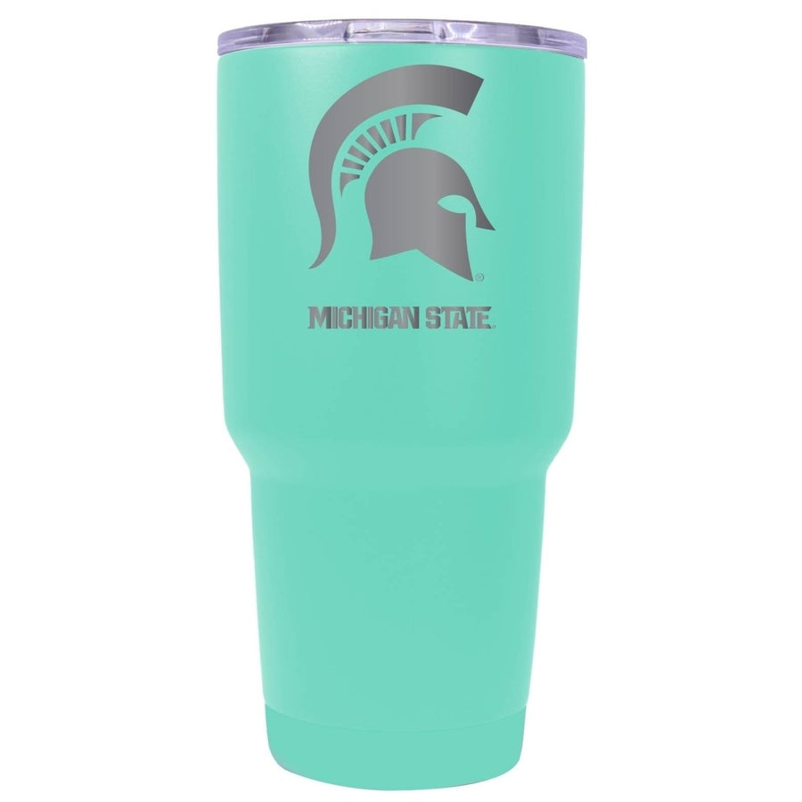 Michigan State Spartans Premium Laser Engraved Tumbler - 24oz Stainless Steel Insulated Mug Choose Your Color. Image 1