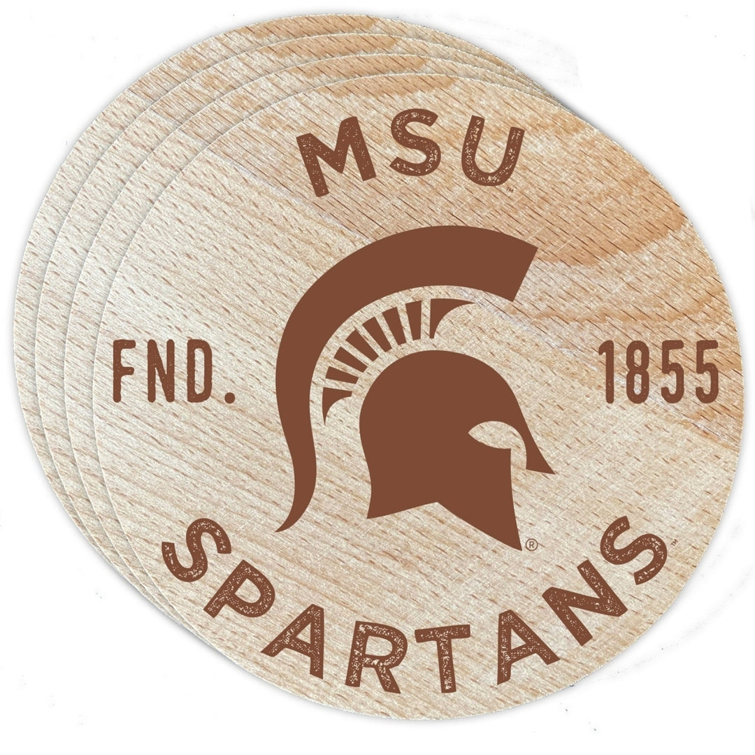 Michigan State Spartans Officially Licensed Wood Coasters (4-Pack) - Laser Engraved Never Fade Design Image 1