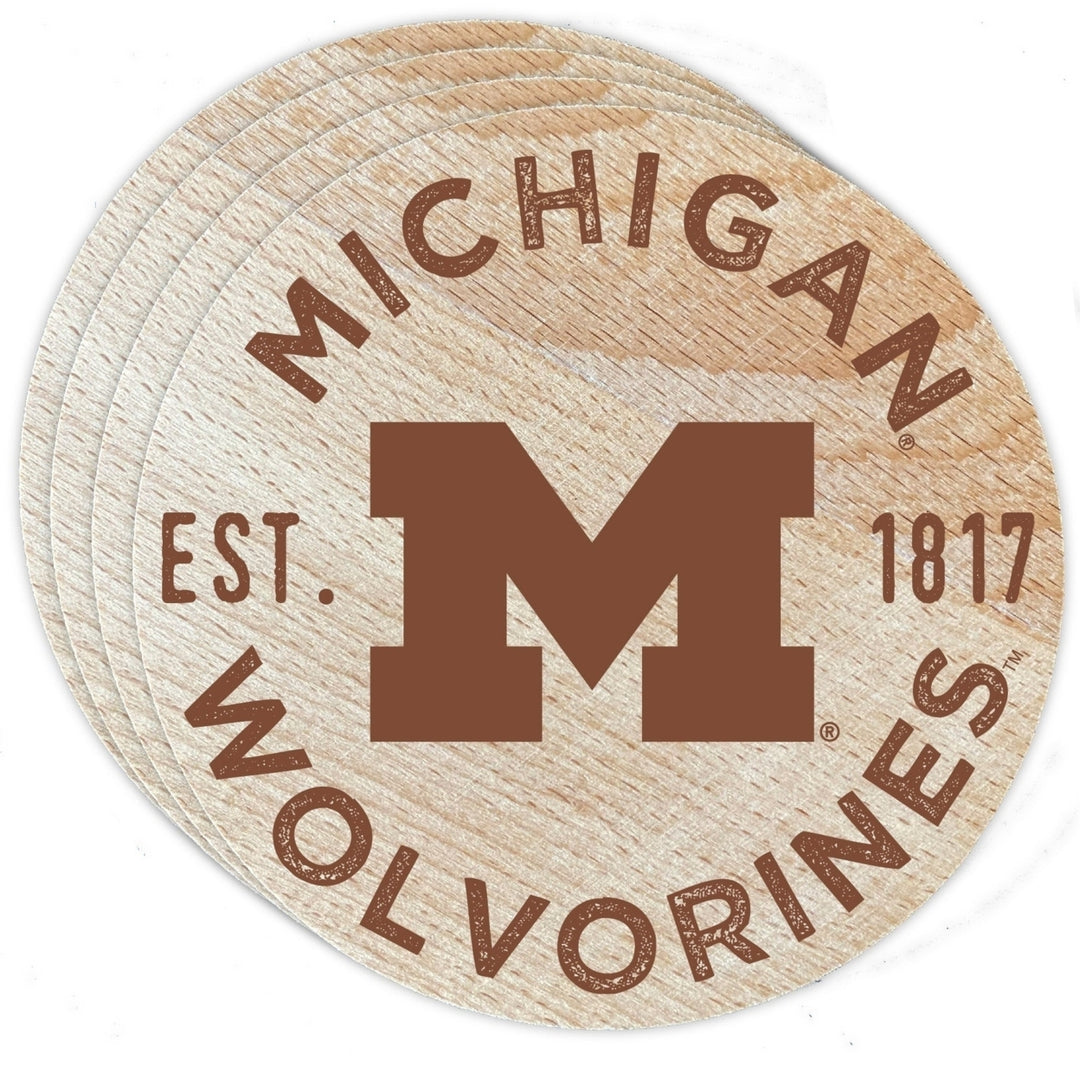 Michigan Wolverines Officially Licensed Wood Coasters (4-Pack) - Laser Engraved Never Fade Design Image 1