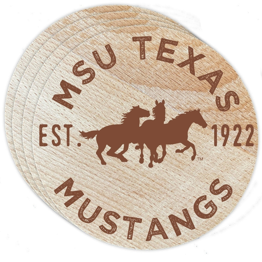 Midwestern State University Mustangs Officially Licensed Wood Coasters (4-Pack) - Laser Engraved Never Fade Design Image 1