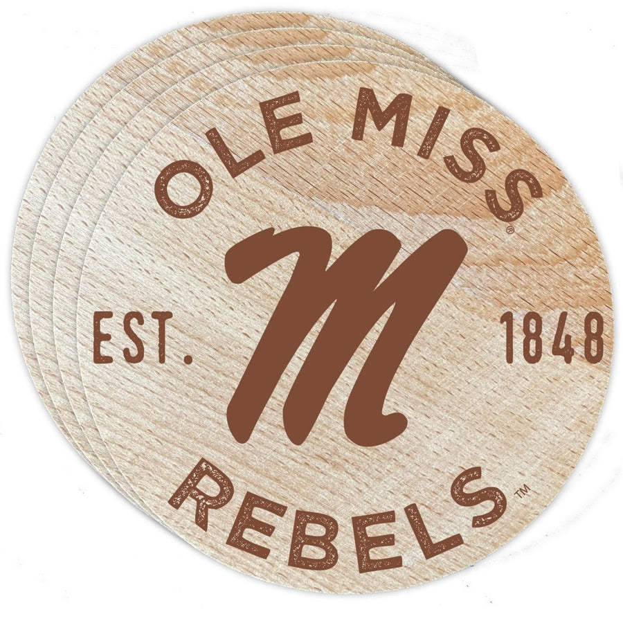Mississippi Rebels "Ole Miss" Officially Licensed Wood Coasters (4-Pack) - Laser EngravedNever Fade Design Image 1