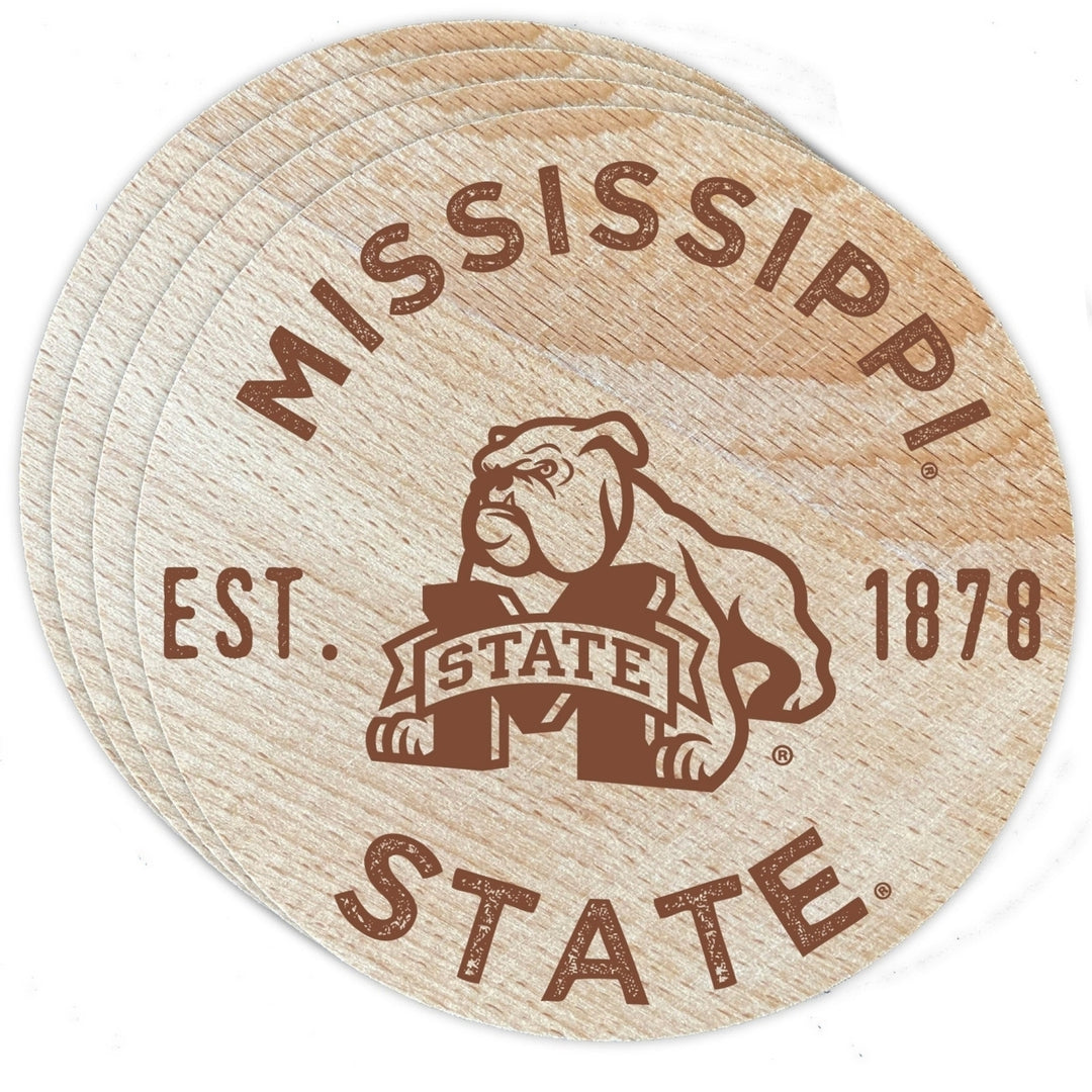 Mississippi State Bulldogs Officially Licensed Wood Coasters (4-Pack) - Laser Engraved Never Fade Design Image 1