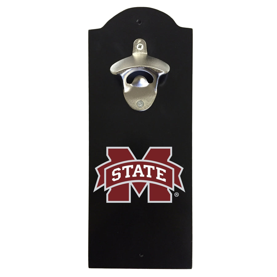 Mississippi State Bulldogs Wall-Mounted Bottle Opener  Sturdy Metal with Decorative Wood Base for Home Bars Rec Rooms Image 1