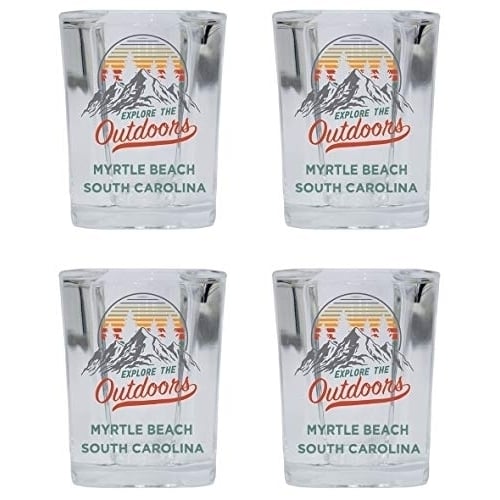 Myrtle Beach South Carolina Explore the Outdoors Souvenir 2 Ounce Square Base Liquor Shot Glass 4-Pack Image 1