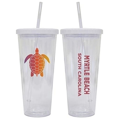 Myrtle Beach South Carolina Souvenir 24 oz Reusable Plastic Tumbler With Straw and Lid Image 1