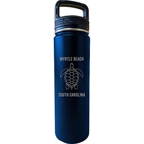 Myrtle Beach South Carolina Souvenir 32 Oz Engraved Navy Insulated Double Wall Stainless Steel Water Bottle Tumbler Image 1