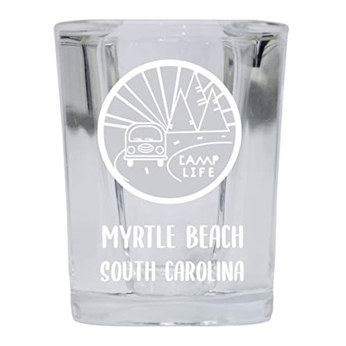 Myrtle Beach South Carolina Souvenir Laser Engraved 2 Ounce Square Base Liquor Shot Glass 4-Pack Camp Life Design Image 1