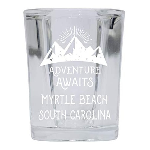 Myrtle Beach South Carolina Souvenir Laser Engraved 2 Ounce Square Base Liquor Shot Glass Adventure Awaits Design Image 1