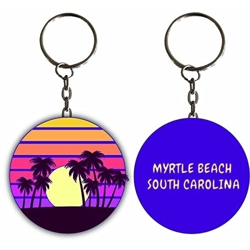 Myrtle Beach South Carolina Sunset Palm Metal Keychain Image 1