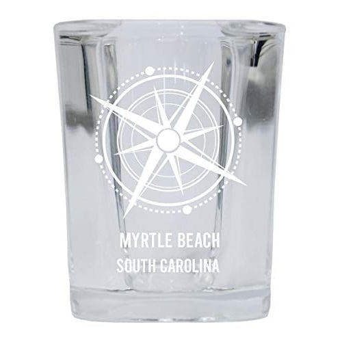 Myrtle Beach Souvenir 2 Ounce Square Shot Glass laser etched Compass Design Image 1