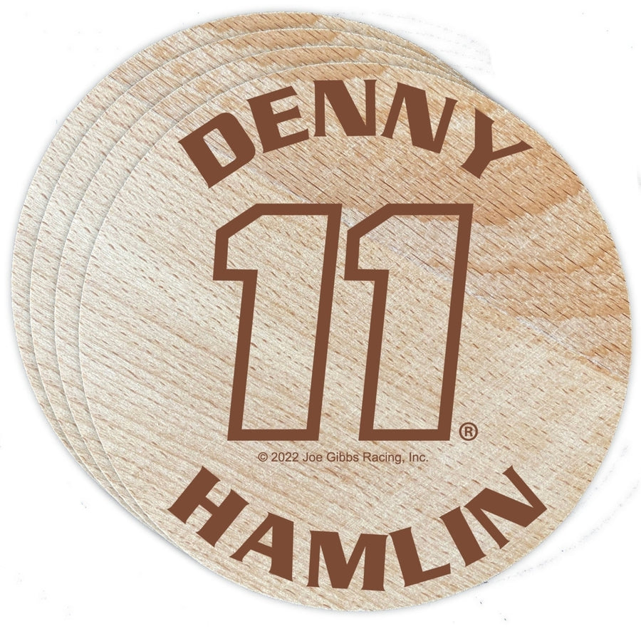 Nascar 11 Denny Hamlin Wood Coaster Engraved 4-Pack Image 1