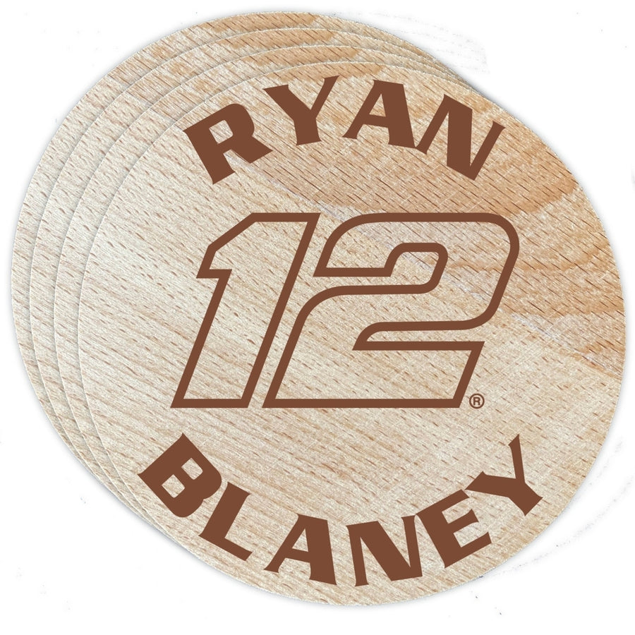 Nascar 12 Ryan Blaney Wood Coaster Engraved 4-Pack Image 1