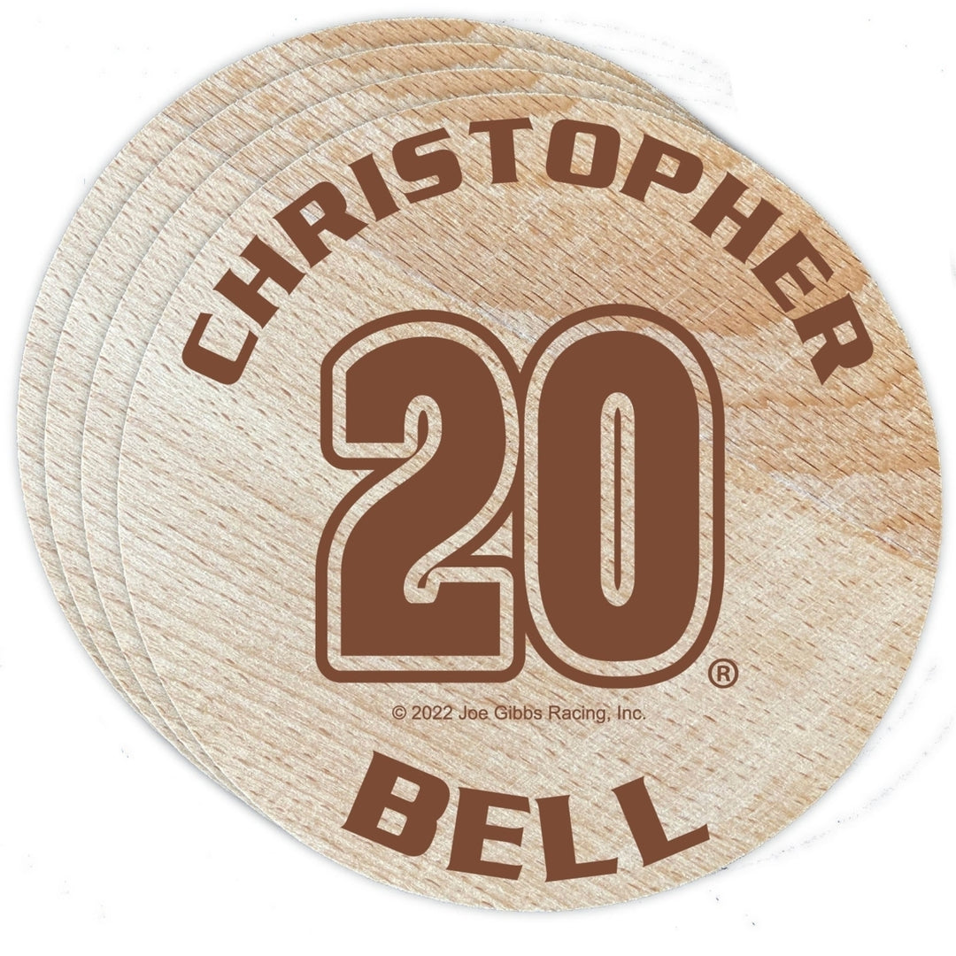 Nascar 20 Christopher Bell Wood Coaster Engraved 4-Pack Image 1
