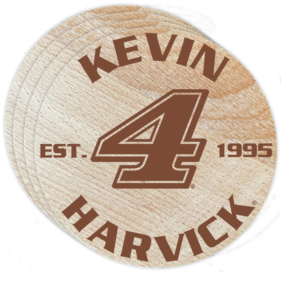 Nascar 4 Kevin Harvick Wood Coaster Engraved 4-Pack Image 1